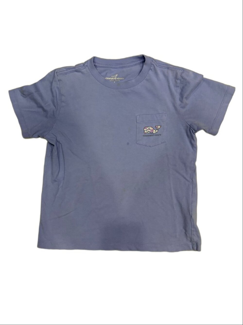 Vineyard Vines Periwinkle Floral Hydrangea Whale Pocket Tee (Size 7)